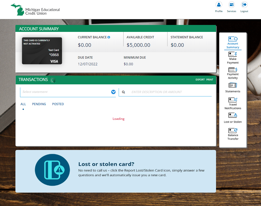 Credit Cards Online Dashboard